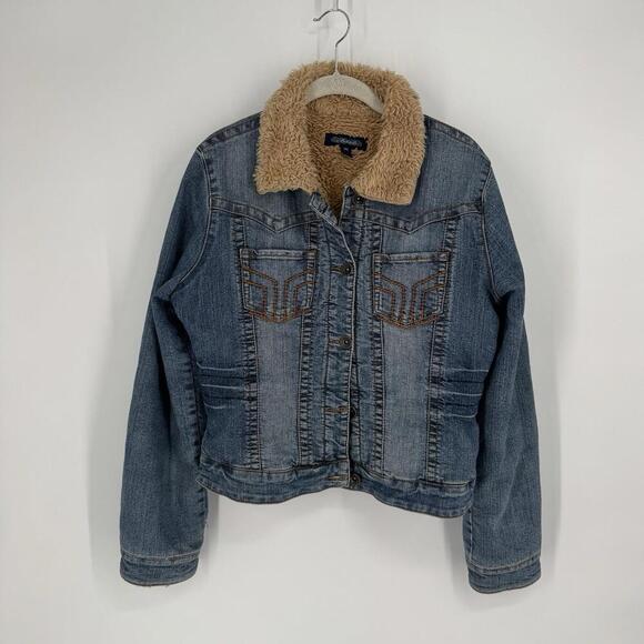 Vintage denim sherpa jacket large L y2k 90s rory lorelai gilmore friends style - Picture 1 of 5